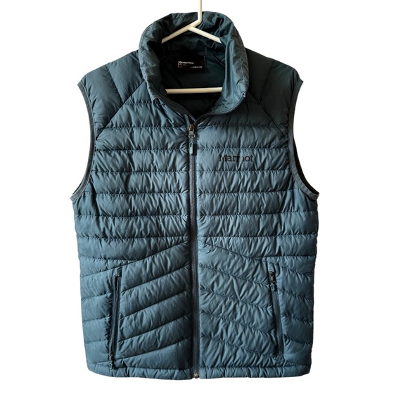 MARMOT DUCK DOWN QUILTED PUFFER VEST MENS SM TEAL ACTIVE OUTDOORS PERFORMANCE - Picture 1 of 12